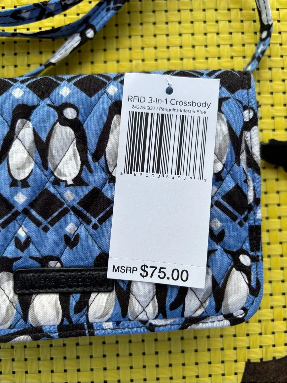 Vera Bradley Penguins Intarsia Blue RFID 3-in-1 Crossbody, Wristlet or Wallet